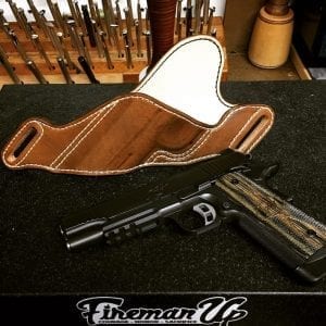 OWB Holster (Brown, on Table with Handgun)